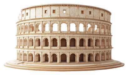Detailed model of the Colosseum highlighting its iconic architecture and ancient Roman design, cut out - stock png.
