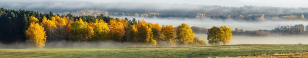 Fototapeta premium Misty autumn landscape with colorful trees in the mountains