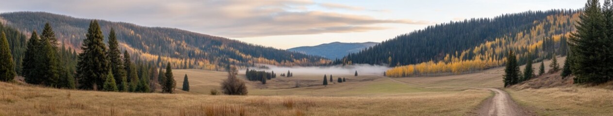 Fototapeta premium Misty autumn morning in mountain landscape with vibrant foliage