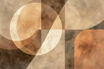 An abstract design of intersecting lines and circles in muted earth tones, creating a balanced, harmonious composition. The simplicity evokes a sense of order and calm.