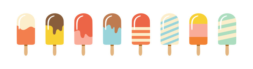 Set of popsicle ice creams isolated layered flat vectors