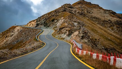 Wavy road in the Carpathian mountains called 'Transalpina', located in central Romania. 