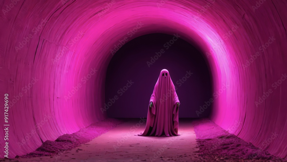 Sticker ghostly figure in a pink tunnel.