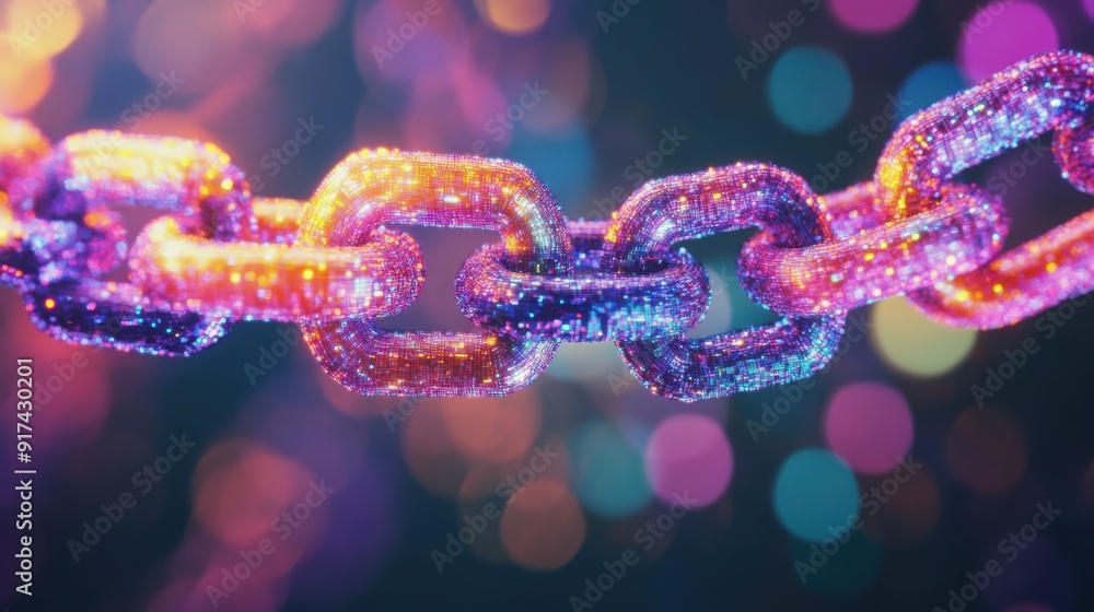 Aufkleber 3d render of colorful chain with digital and cyberpunk style