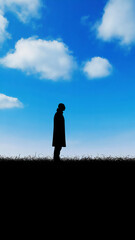 青空の下のシルエットの人　AI画像　ジェネレーティブAI