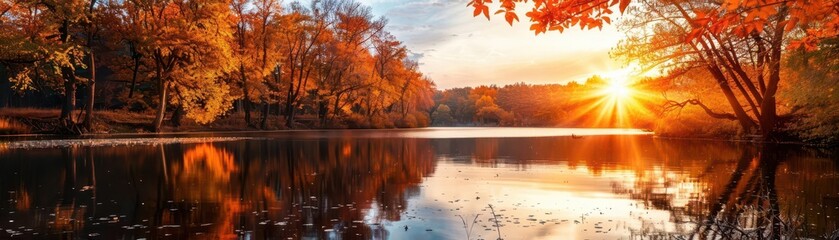 Fall getaway, scenic setting, vibrant colors, dynamic action