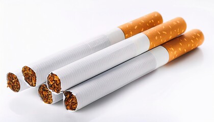Unhealthy living lifestyle concept of smoking cigarettes, full size unlit cigarettes with tobacco or filter showing. isolated on white background