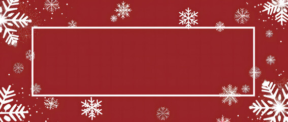 Snowflake border, Christmas background with white snowflakes frame on a maroon background with copy space design