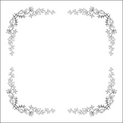 Vegetal floral frame with leaves and flowers, decorative corners for greeting cards, banners, business cards, invitations, menus. Isolated vector illustration.	
