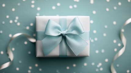 Elegant Mint Green Gift Box Tied With a Light Blue Ribbon