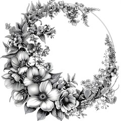 Floral frame and wreath element for wedding invitation template black color only
