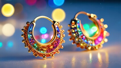 Close-up of Colorful Gemstone Earrings.