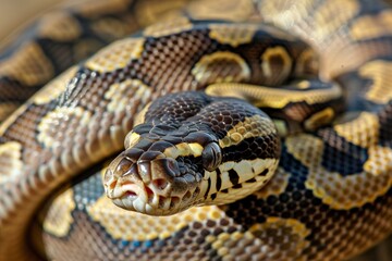 Python snake reptile close-up macro portrait on black. Beautiful simple AI generated image in 4K, unique.