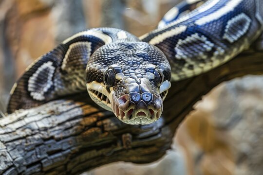 Close-up of a python. Snake isolated on a blurred background. Snake head and eyes.. Beautiful simple AI generated image in 4K, unique.