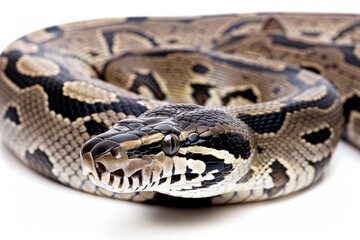 Obraz premium Big multi-colored python snake crawling on the ground. Beautiful simple AI generated image in 4K, unique.