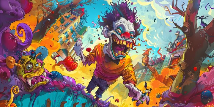 Madcap Mayhem Psychedelic art background Absurd, Grotesque and Vibrantly Chaotic World