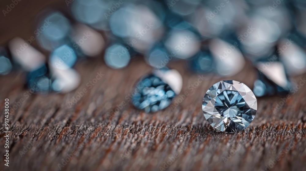 Aufkleber sparkling blue gemstone on reflective surface with bokeh background