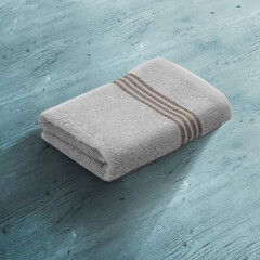 Bath towel all colors old blue wooden background every angle 