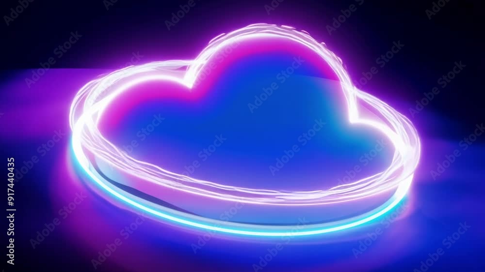 Poster an abstract 3d animation featuring a luminous thunder cloud and a neon ring continuously cycling in 