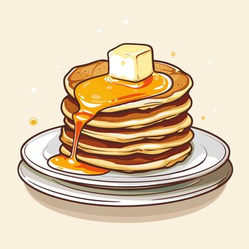pancakes with butter and syrup on plates clip art preview