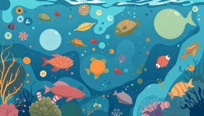 Colorful Fish and Sea Life Illustration.