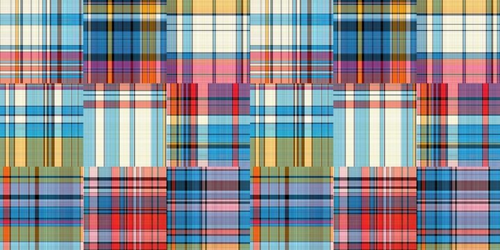 Cozy plaid patterns seamless border background in colorfull autum fall home decor. Woven patchwork style effect for seamless edging banner