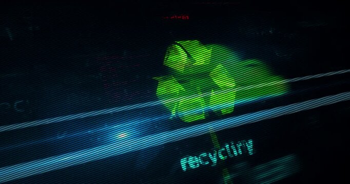 Ecology nature environment and clean energy symbol technology display concept. Abstract sign on glitch screen.