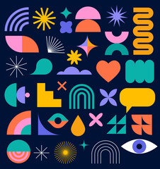 Minimalist geometric elements collection, abstract hand drawn Bauhaus forms and basic shapes. Trendy graphic element vector set