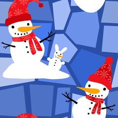 Winter seamless snowman pattern for fabrics and textiles and packaging