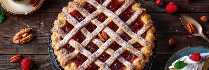 Linzer Torte Traditional Austrian Shortcake Pastry with Fruit Preserves Nuts and Lattice Design