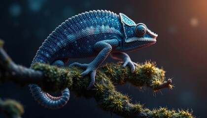 Blue Chameleon on Branch.