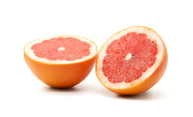 half cut grapefruit white background