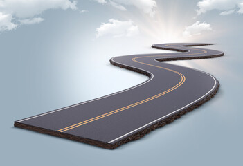 3D road and sky 3d floating road and land image manipulation design sunny sky highway concept speed tour and transport © Dinart