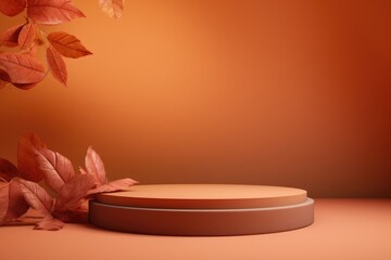 Product podium in autumn warm colors for product presentation. Mockup for branding, packaging