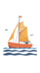 Sailing boat in the sea. Vector illustration in flat style.