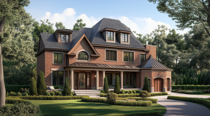 Classic Two-Story Home with a Hipped Roof and Brick Craftsmanship