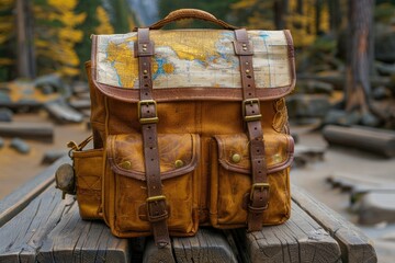 Vintage Leather Backpack with World Map Design