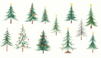 Obraz premium Watercolor Christmas Trees Clipart Collection.