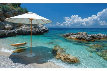 White Umbrella Over a Clear Beach and Ocean Scene