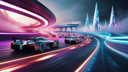 Fototapeta premium Sci-fi inspired raceways blending speed and surreal aesthetics.
