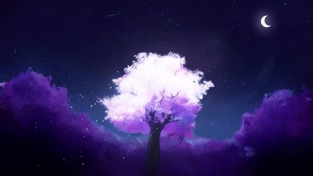 fantasy view of Japanese Sakura tree, loop Animation