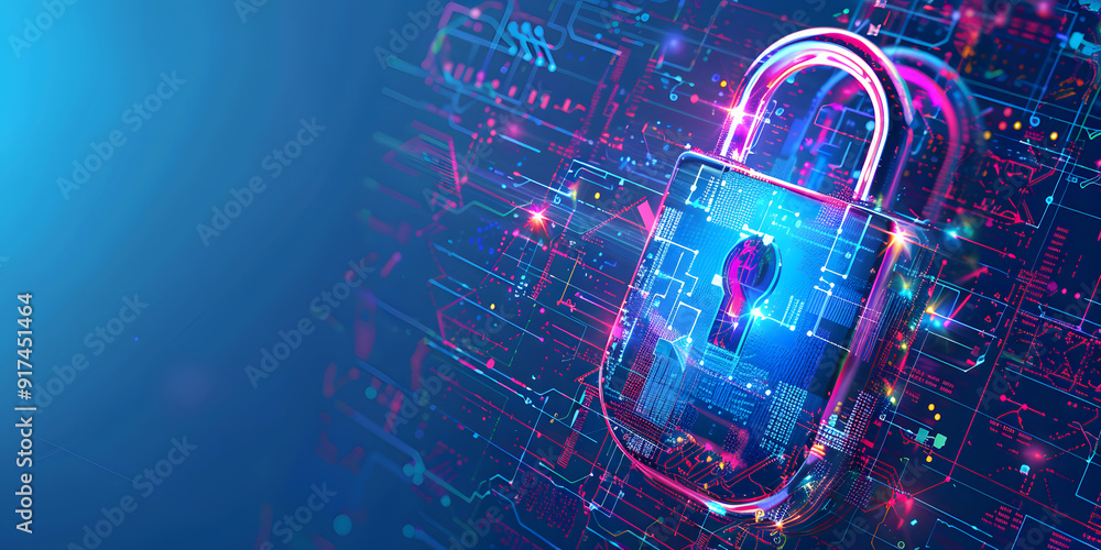 Wall mural cyber security, data protection, and cyberattacks are concepts on a blue background. database securi
