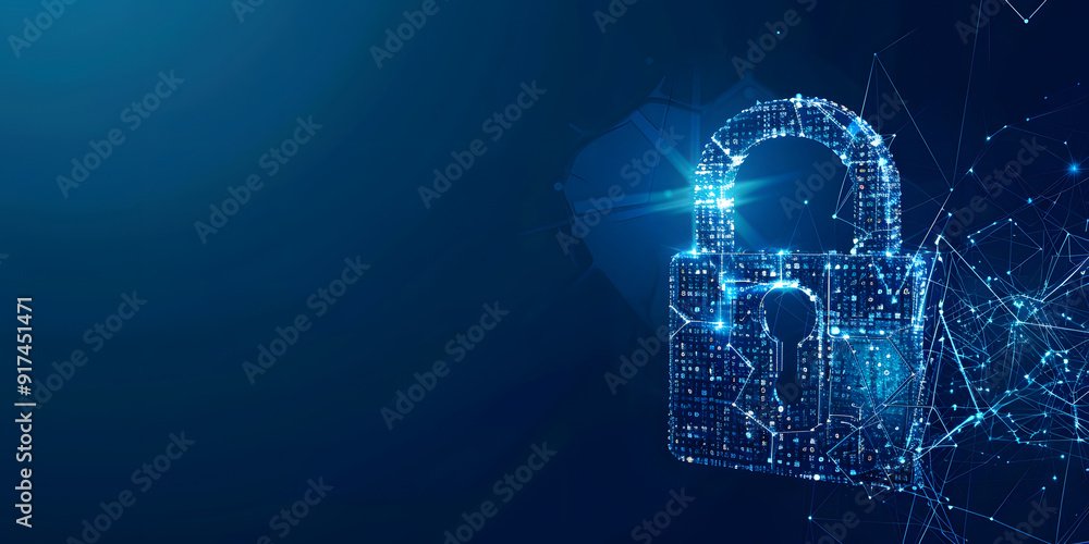Wall mural cyber security, data protection, and cyberattacks are concepts on a blue background. database securi