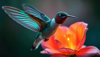 Fototapeta premium Hummingbird in Flight Near a Flower.