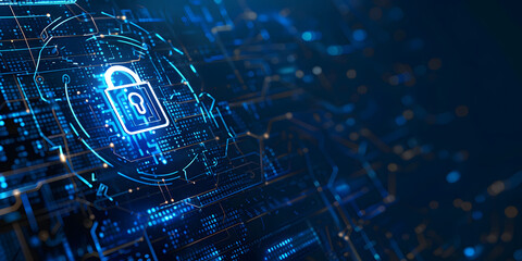 Fototapeta premium Cyber security, data protection, and cyberattacks are concepts on a blue background. Database security software development. Online security concept design