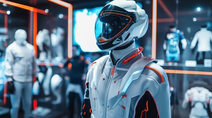 Dynamic sports event showcasing evolution of athletic gear and performance, with copy space and focus on objects, deep depth of field.