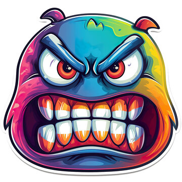 recommend clip art: A colorful monster with a big mouth and angry eyes
