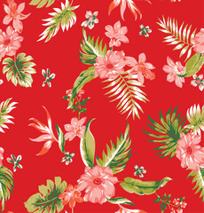 seamless tropical red floral print