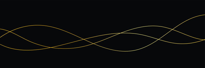 Abstract Wavy Line. Wavy line horizontal divider outline minimalist art. Thin line wavy abstract vector background. Curve wave seamless pattern. Line art striped graphic template. On black background.