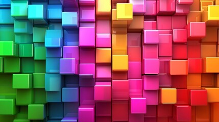 Obraz premium Abstract colorful Tetris game cubes 3d backgrounds, vivid colored mosaic shiny wallpaper, colorful web banner panorama.